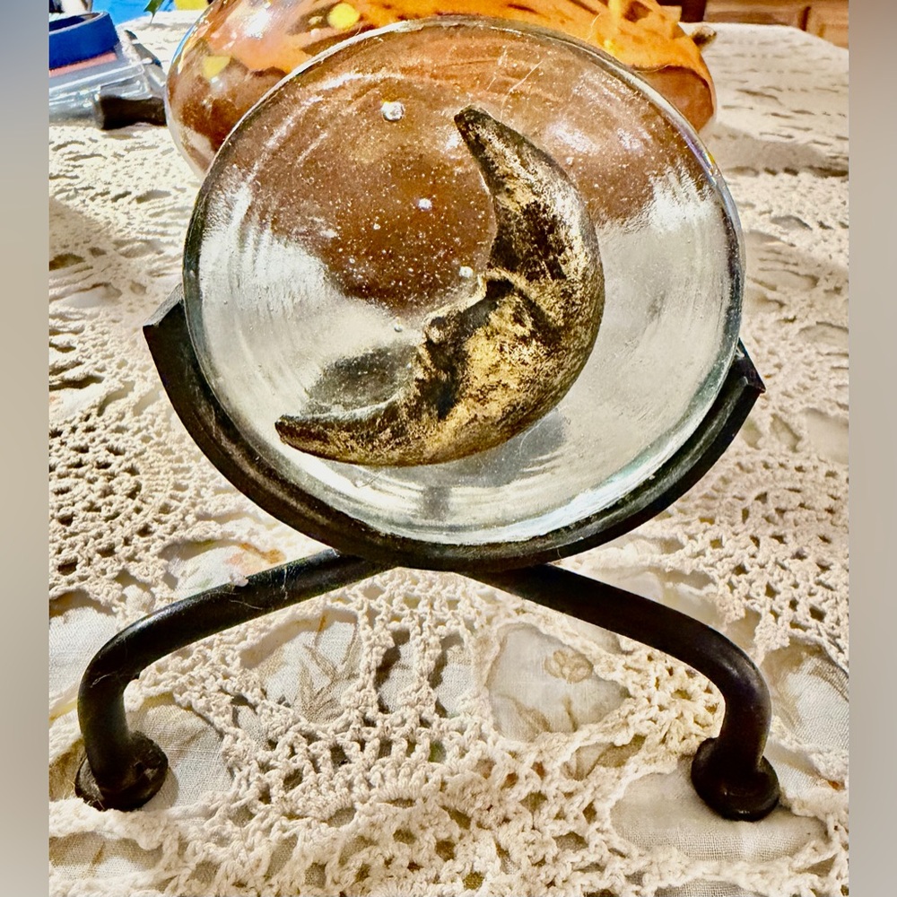 Vintage Celestial Blown Glass and Wrought Iron Sun Votive Candle Holder